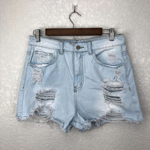 Shein Distressed Light Washed High-Rise Shorts Size Med/Large - Picture 1 of 5